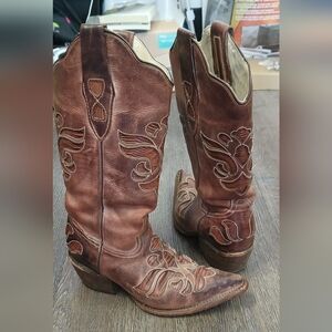 J.B. Dillon. Brown Embroidered Cowboy Boots